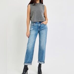 Risen Jeans High Rise Ankle Boyfriend in medium indigo